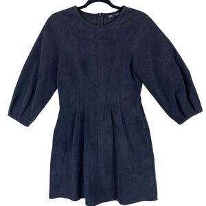 Zara Midnight Blue Pleated  3/4 sleeve baby cord Dress